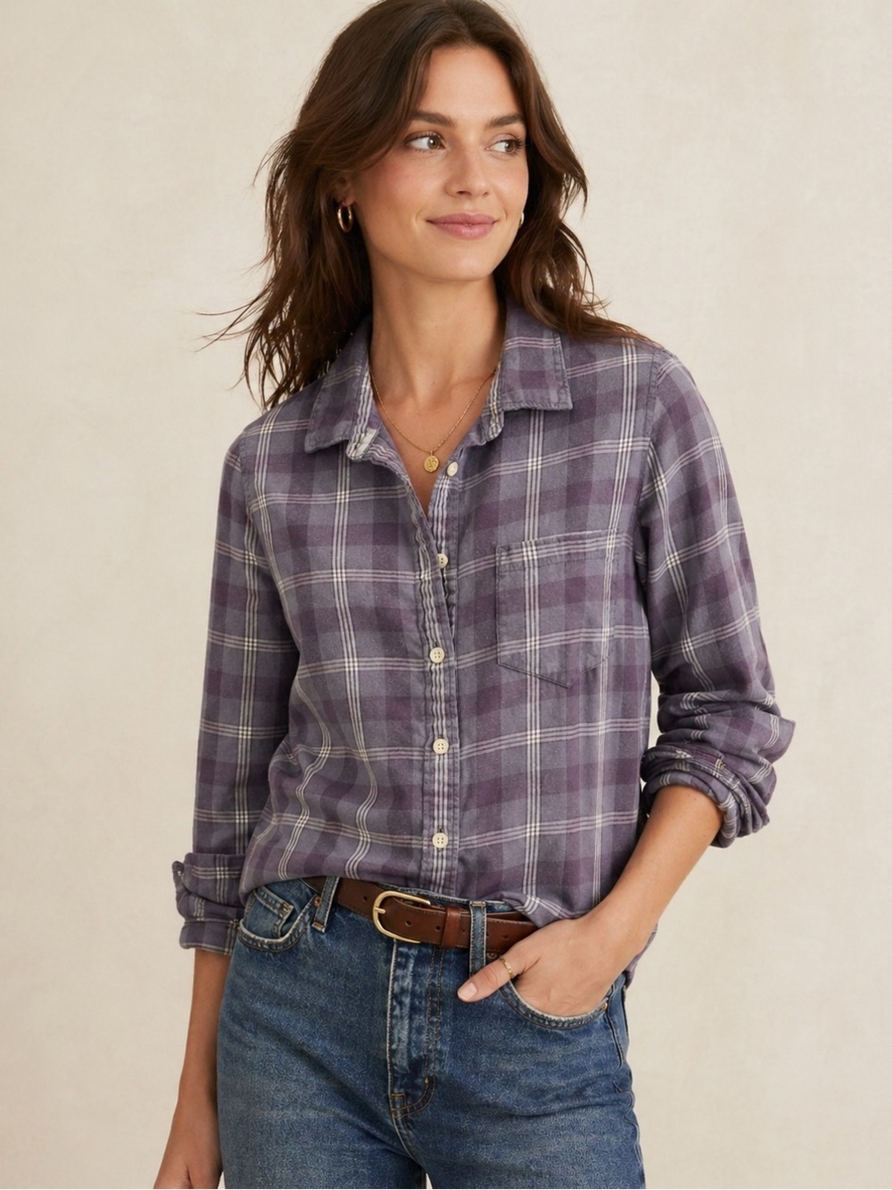 J. Crew The Perfect Shirt Lavender Purple Plaid Button Down Size XS